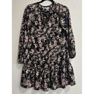 Maurices Size XS Knee Length Dress Black Floral Cottage Boho Garden FairyGrunge
